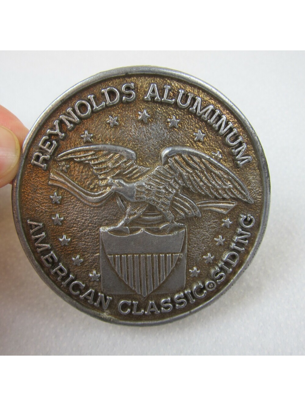 Vintage 1970s Reynolds Aluminum Belt Buckle American Classic Siding Advertising